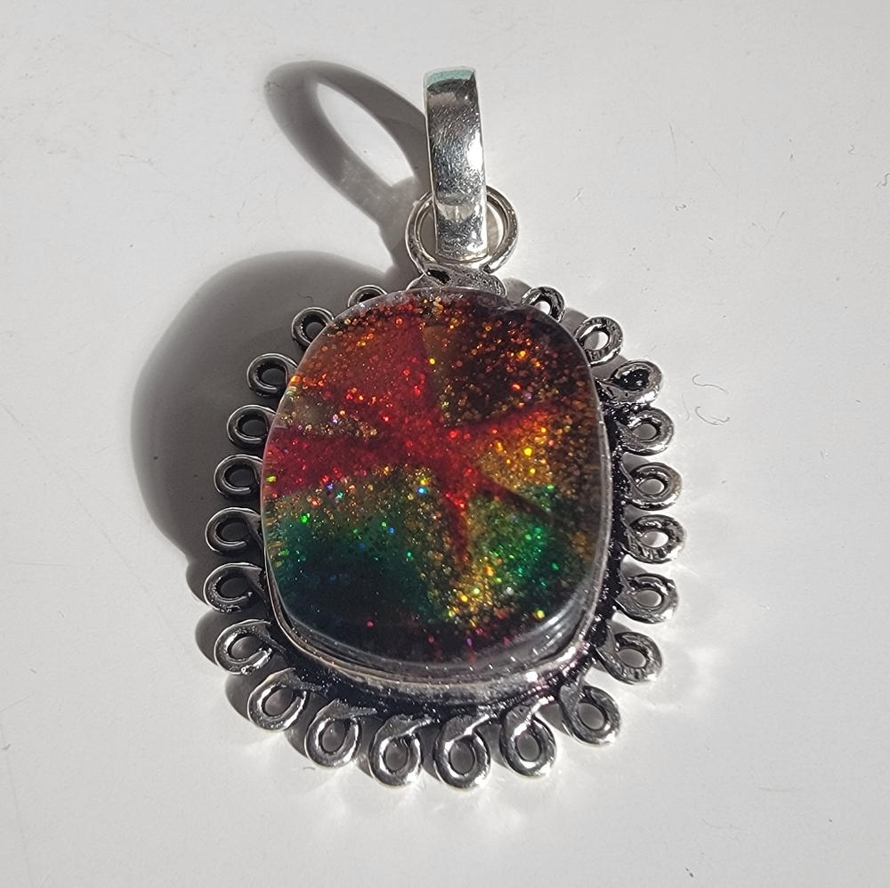 Hancrafted 925  Multicolor Dichroic Glass Pendant. - Picture 2 of 7